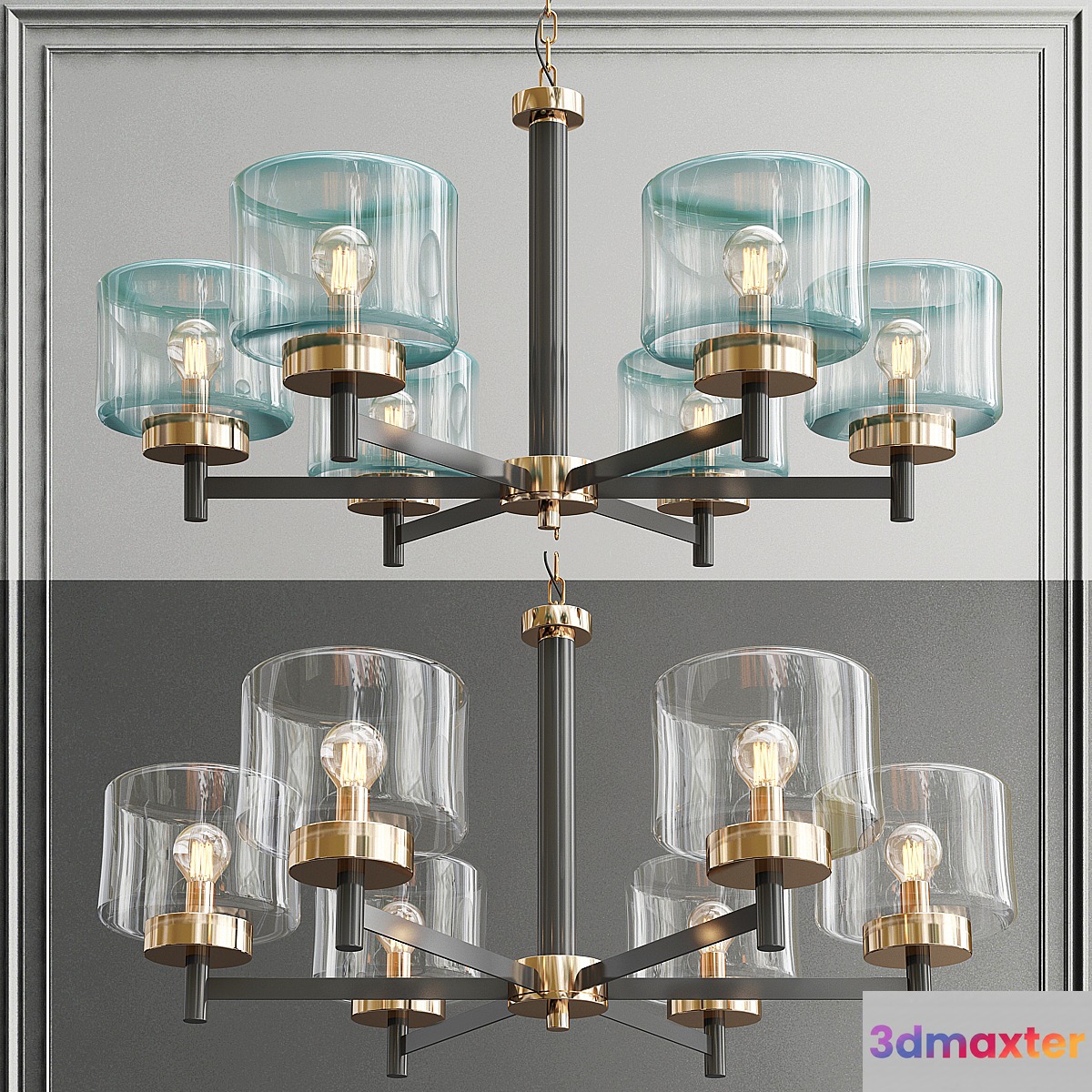 Glass designer chandelier in postmodern style 3D Max