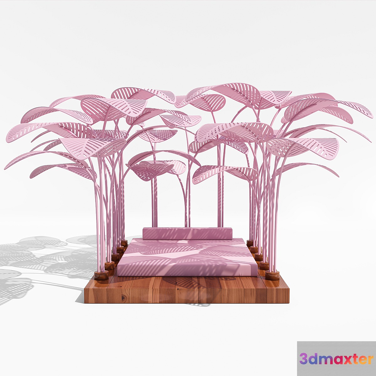 Pink Refuge Bed with Wooden Base by Marc Ange 3D Max