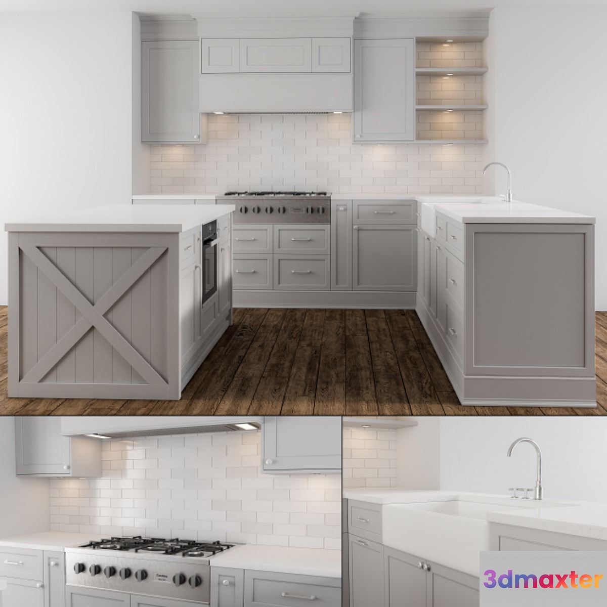 Neo Classic Gray Kitchen 3D Max