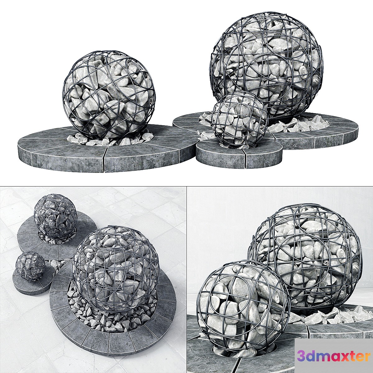 Street gabion sphere decor _ Street decor with gabions - No.2 3D Max