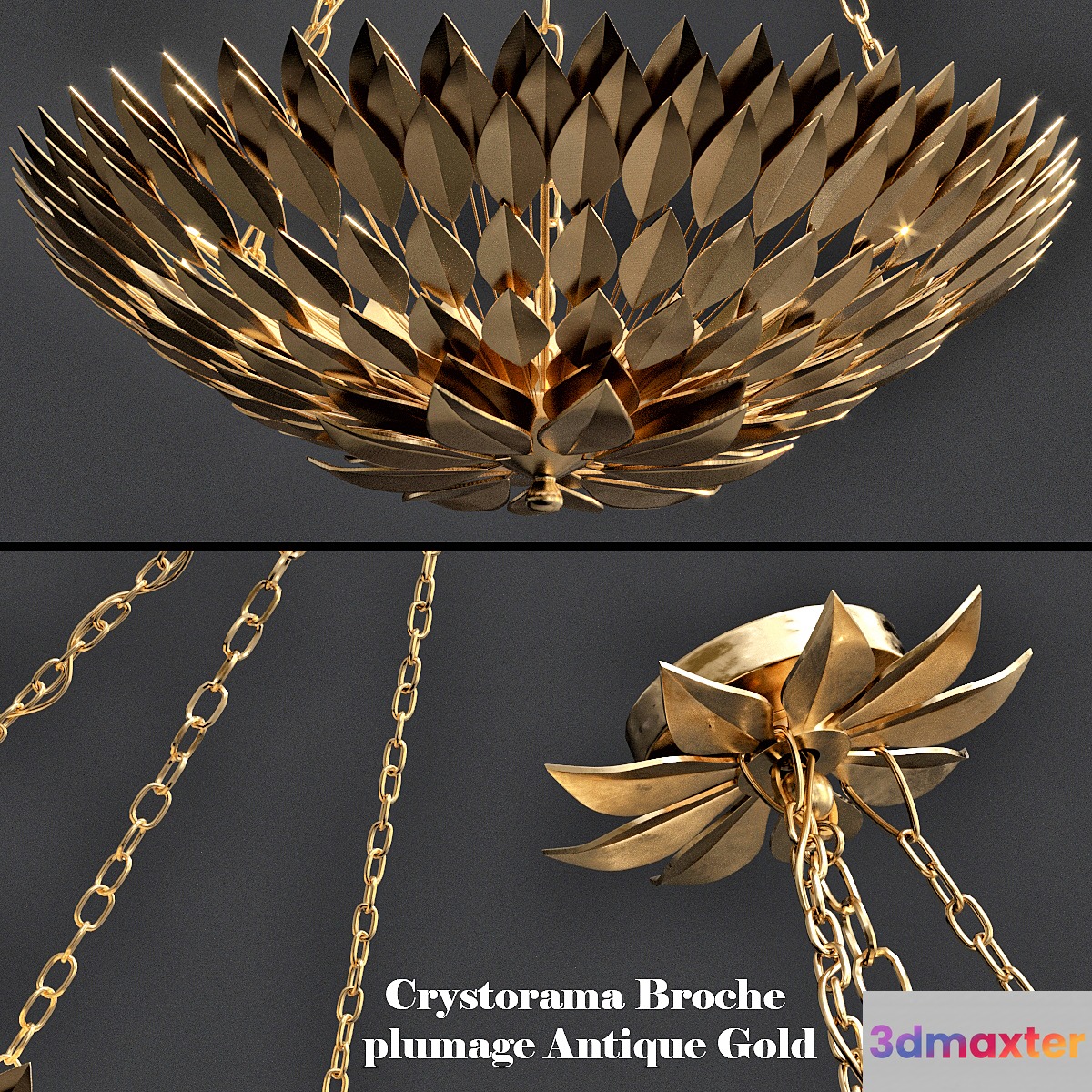Crystorama Broche plumage Antique Gold CHANDELIER 3D Max