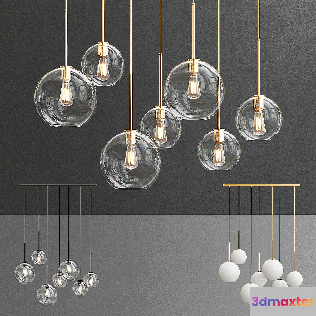 Sculptural Glass 7-Light Globe Chandelier 3D Max