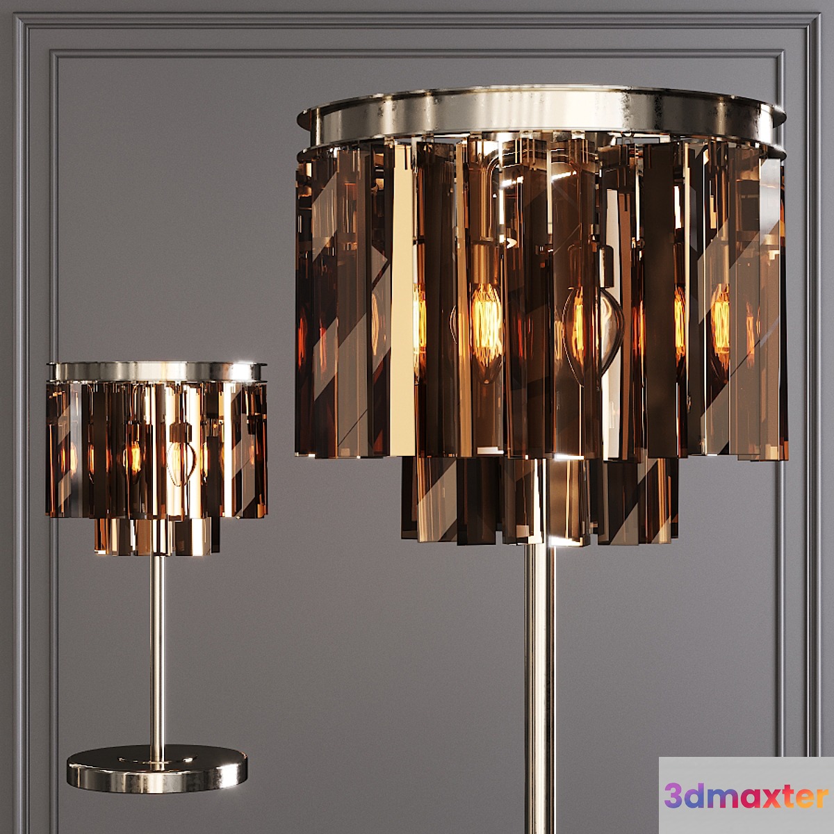 Restoration Hardware 1920S ODEON SMOKE GLASS TABLE LAMP 2-TIER Nickel
