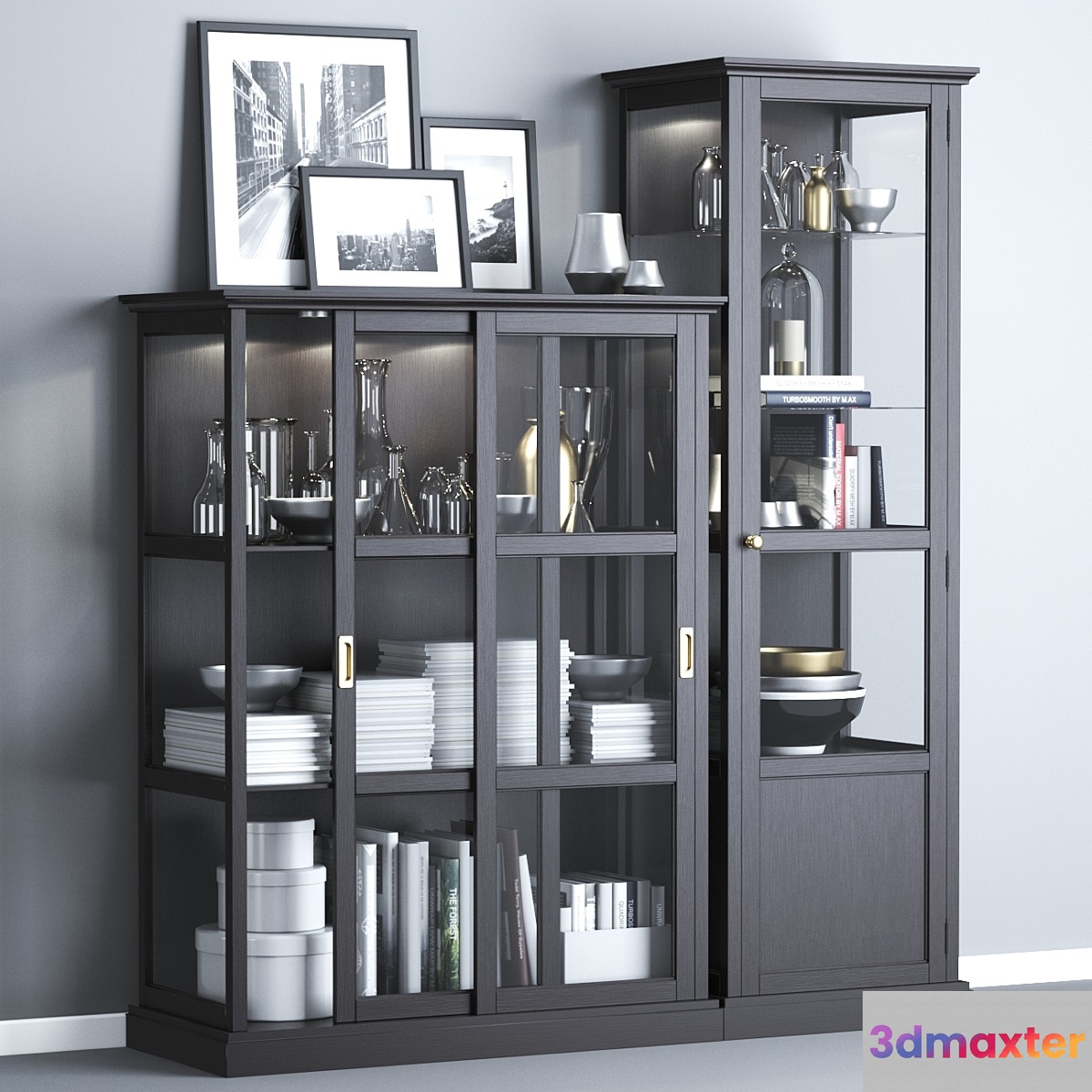 Ikea MALSJÖ Glass-door cabinets black stained black stained. - No.4