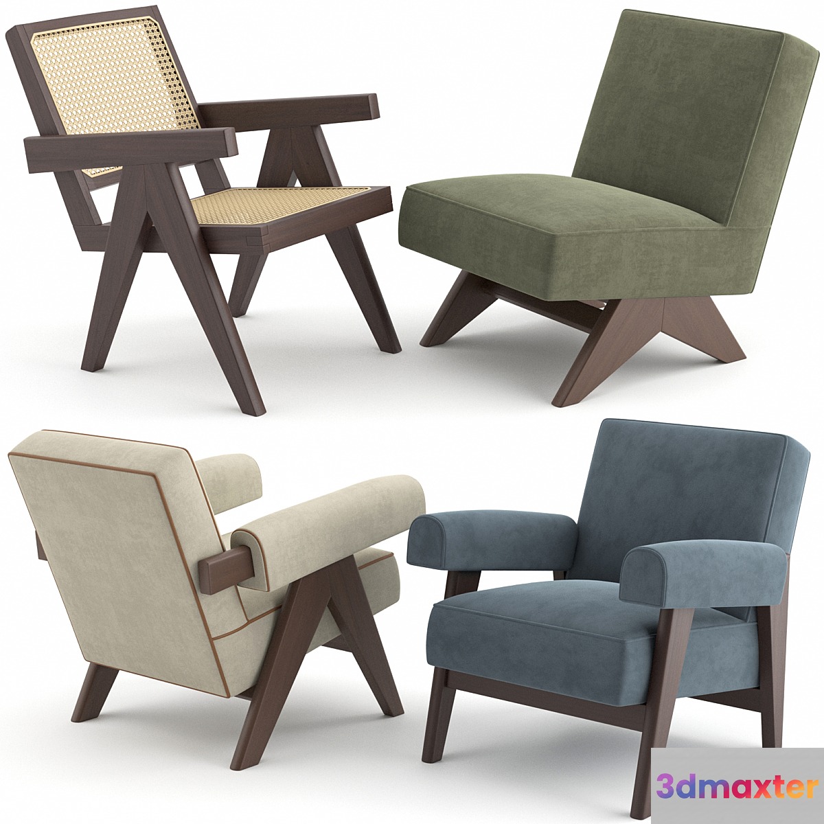 Le Corbusier and Pierre Jeanneret Lounge Chairs 3D Max