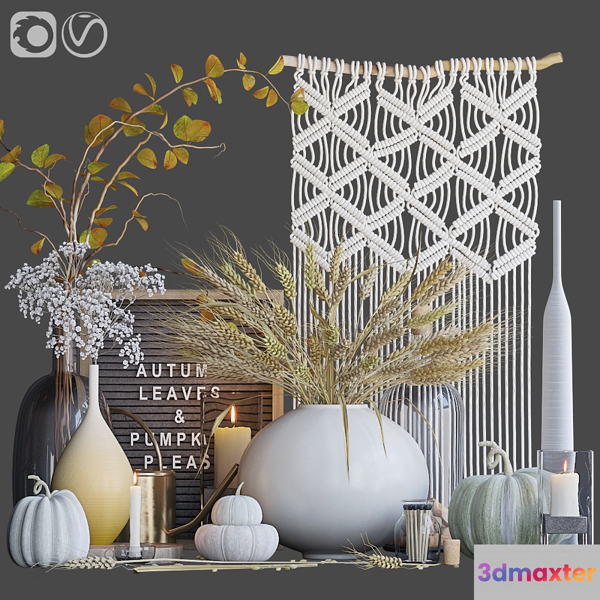 Autumn decorative set with wheat