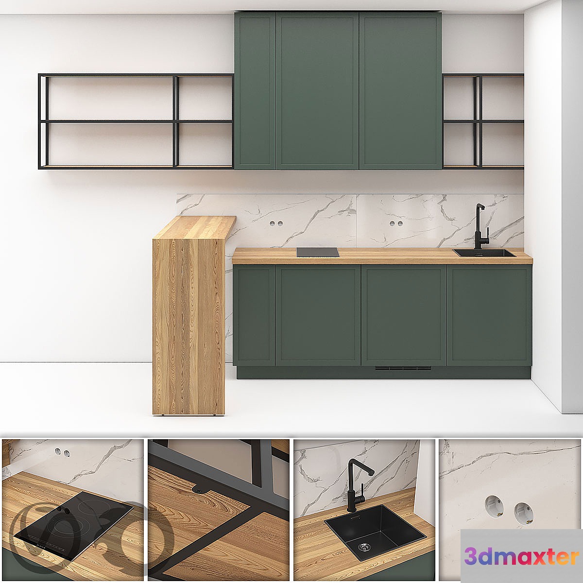 Small kitchen in studio apartment 01 3D Max