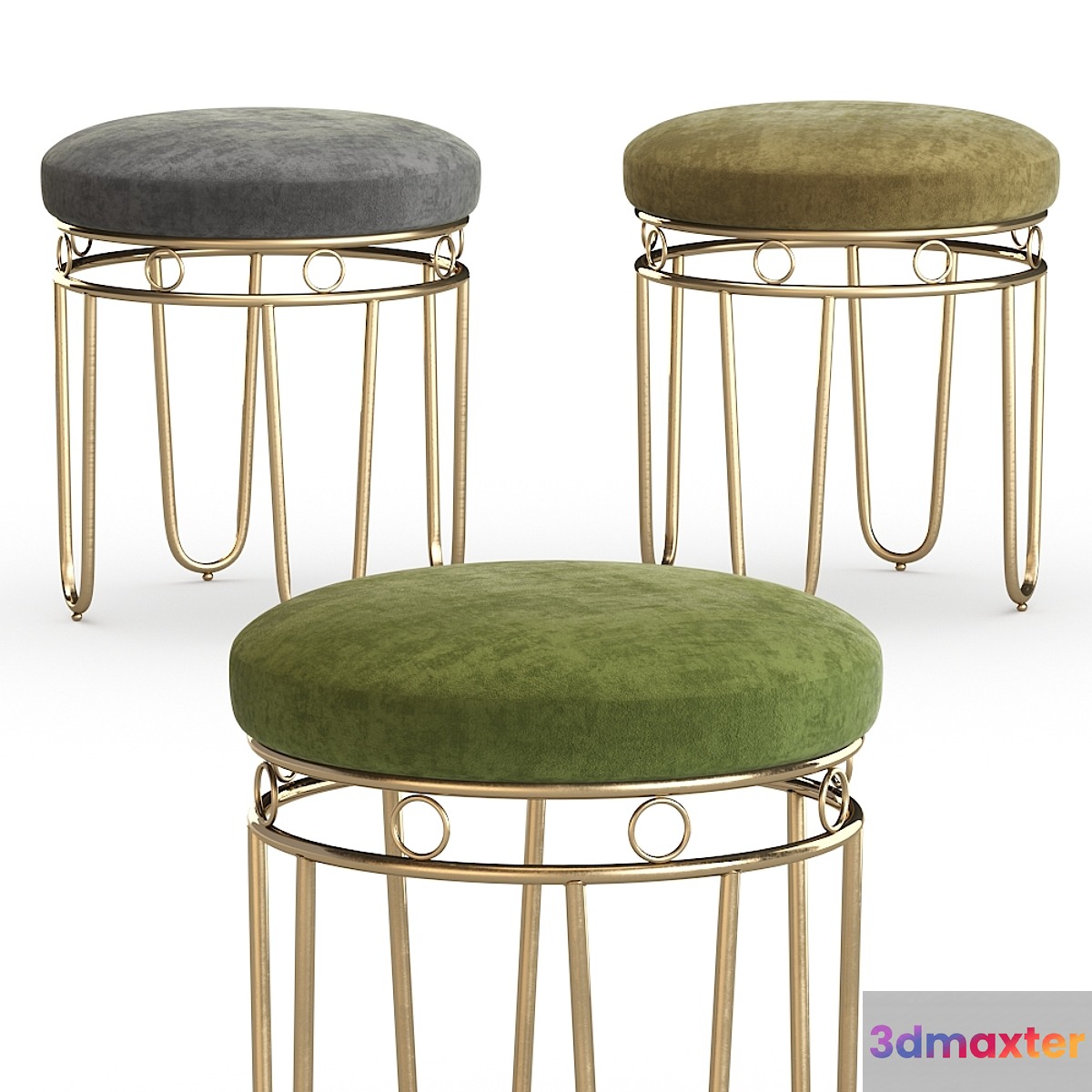 Gray Linen Stool with Gold Legs 3D Max