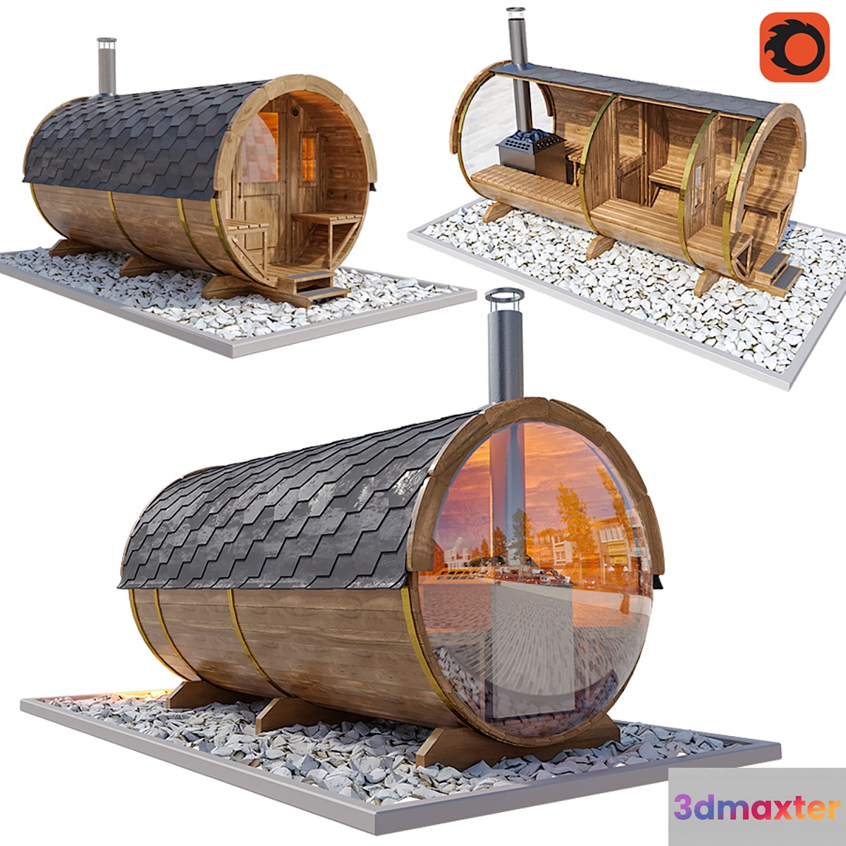 Finnish Outdoor Barrel Sauna 3D Max