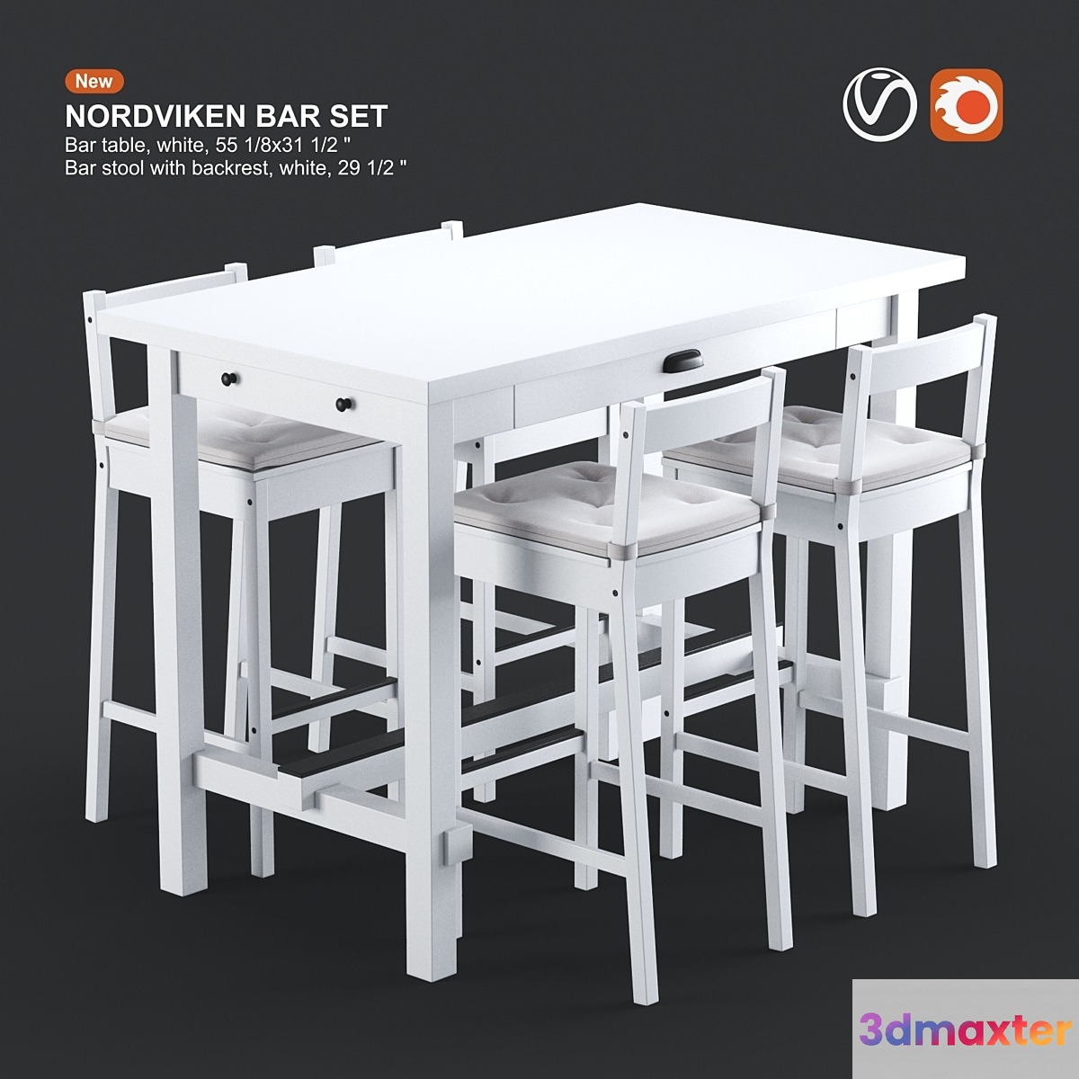 Ikea NORDVIKEN bar table and bar stool 3D Max