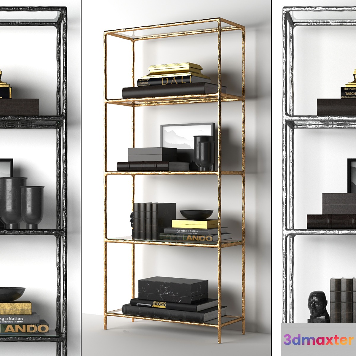 HADDEUS FORGED BRASS & GLASS OPEN SHELVING 3D Max