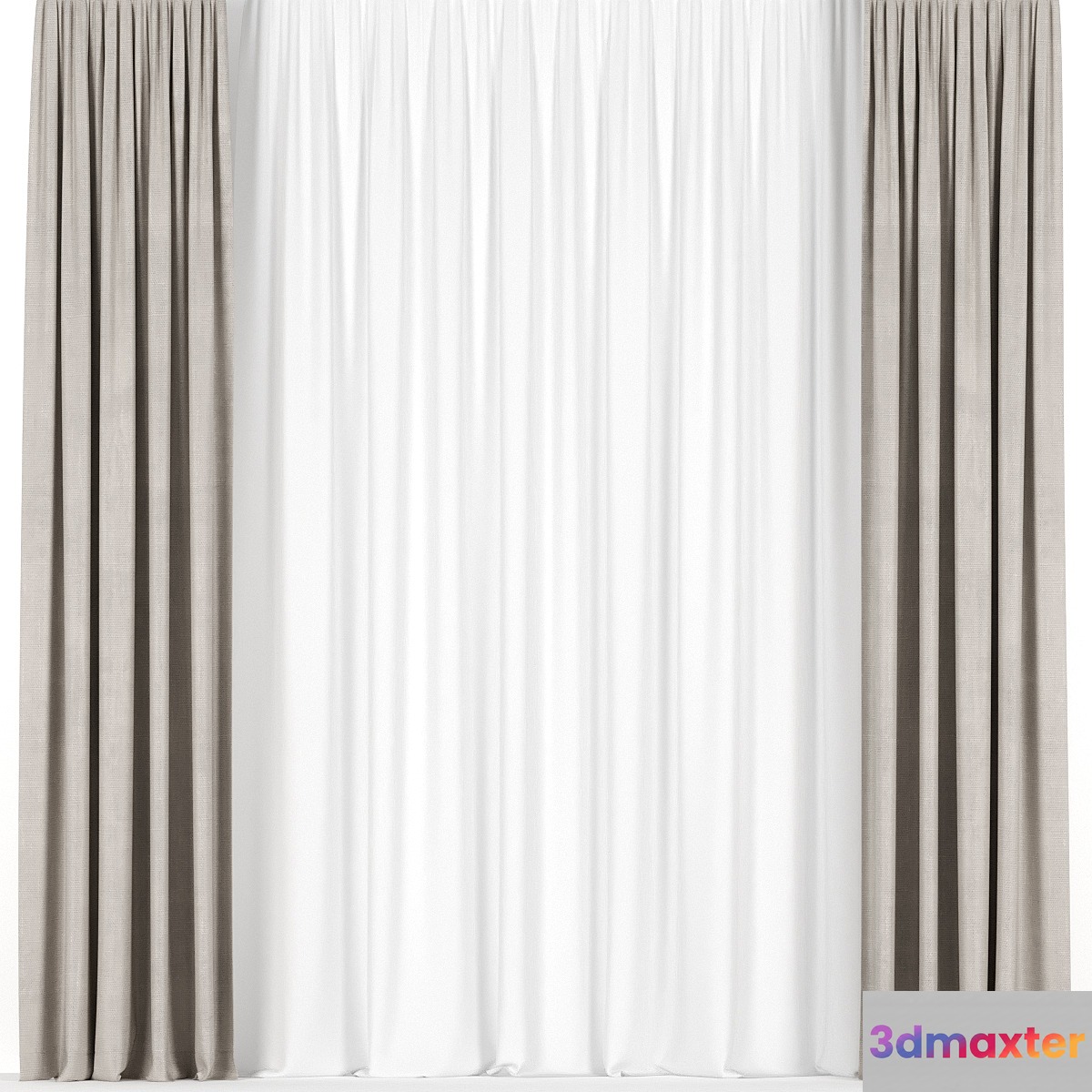 Beige curtains with tulle. 3D Max