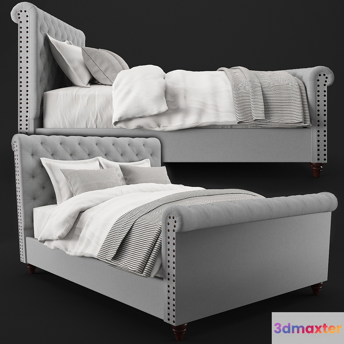 Chesterfield Tufted Upholstered Bed With Footboard 3D Max