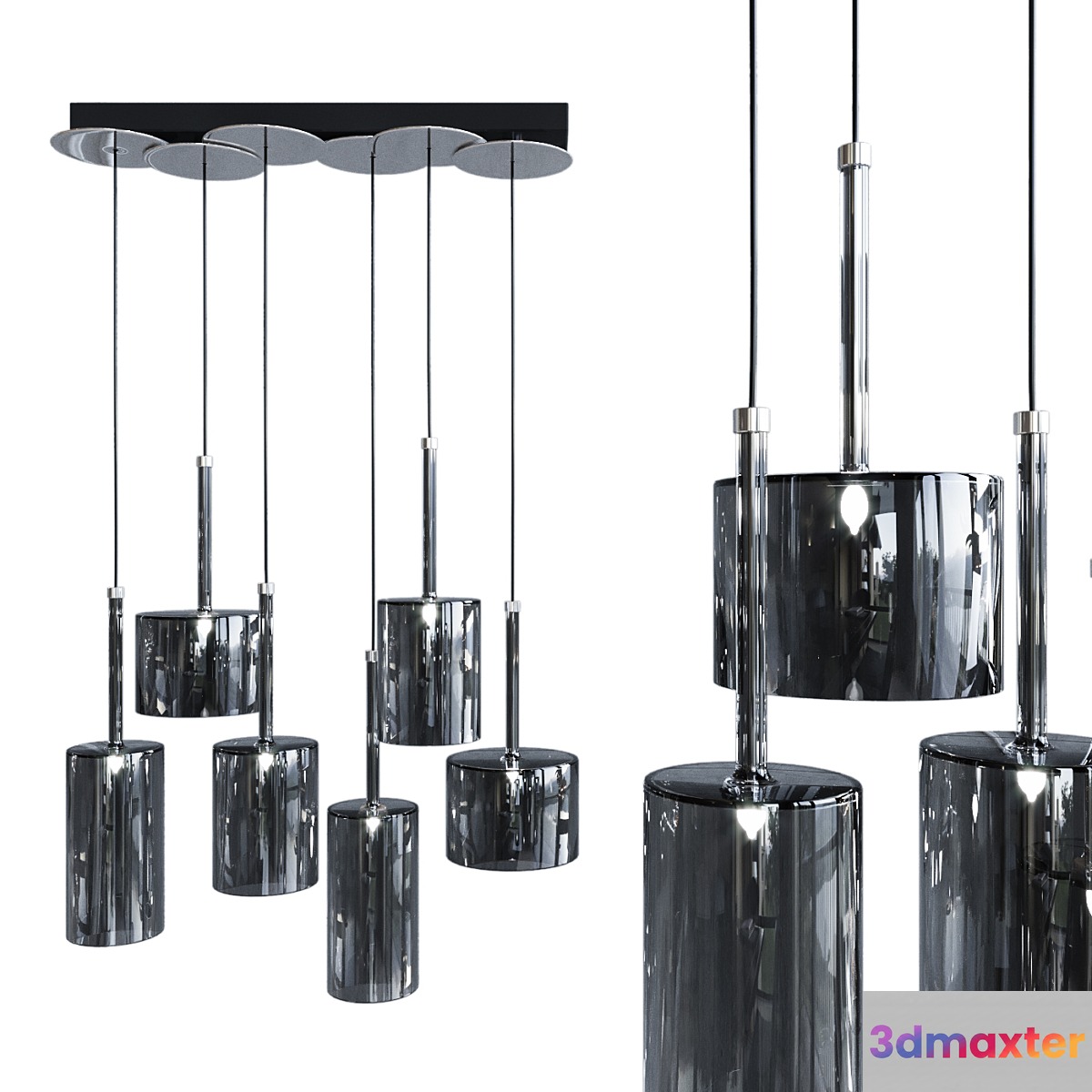 Pendant lamp AXO Light Spillray SP lamps 6 black glass