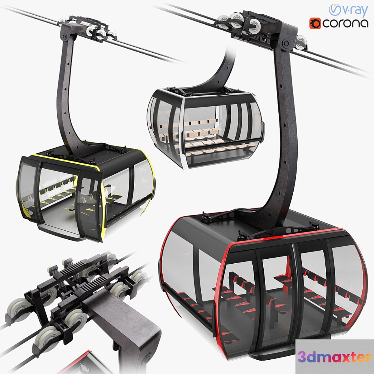 Cableway 3S Cabin CWA ATRIA for cableway 3D Max