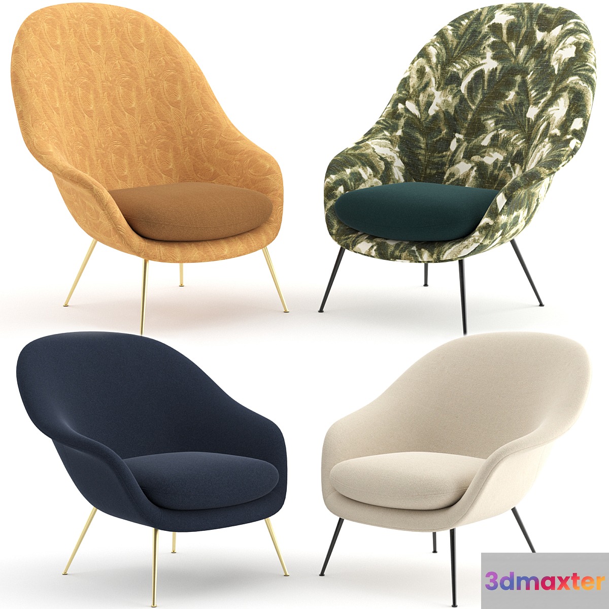 Bat Lounge Chair - Conic base - by GUBI 3D Max