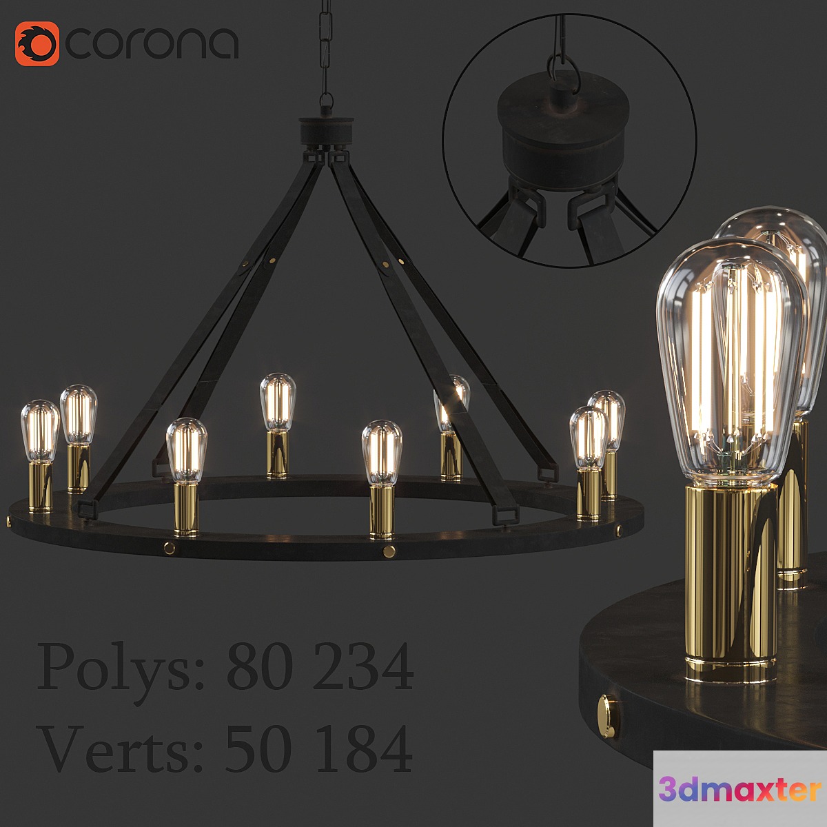 Leather Strap Mixed Metals Chandelier 3D Max