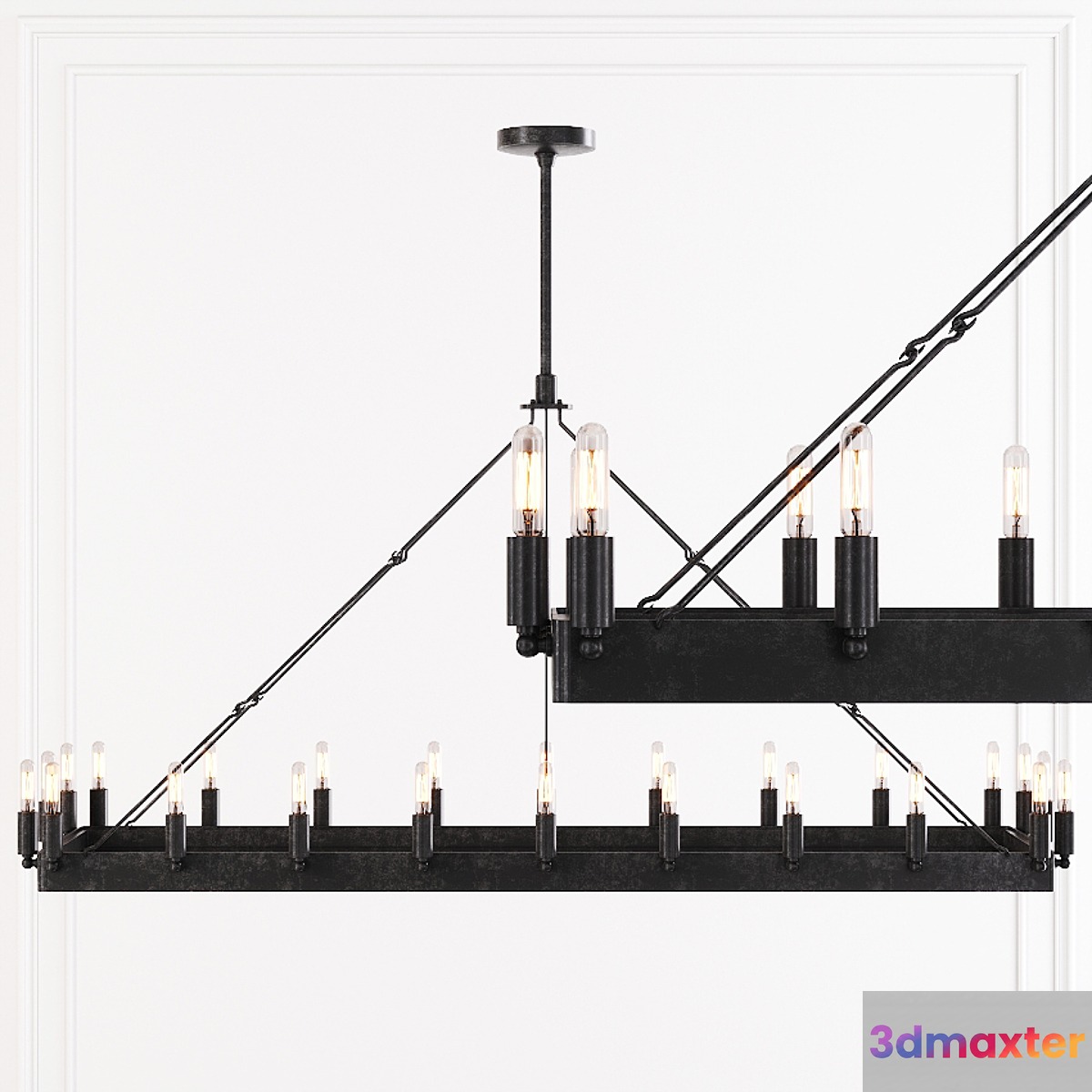 Restoration Hardware CAMINO VINTAGE FILAMENT RECTANGULAR CHANDELIER 52 Black 3D Max