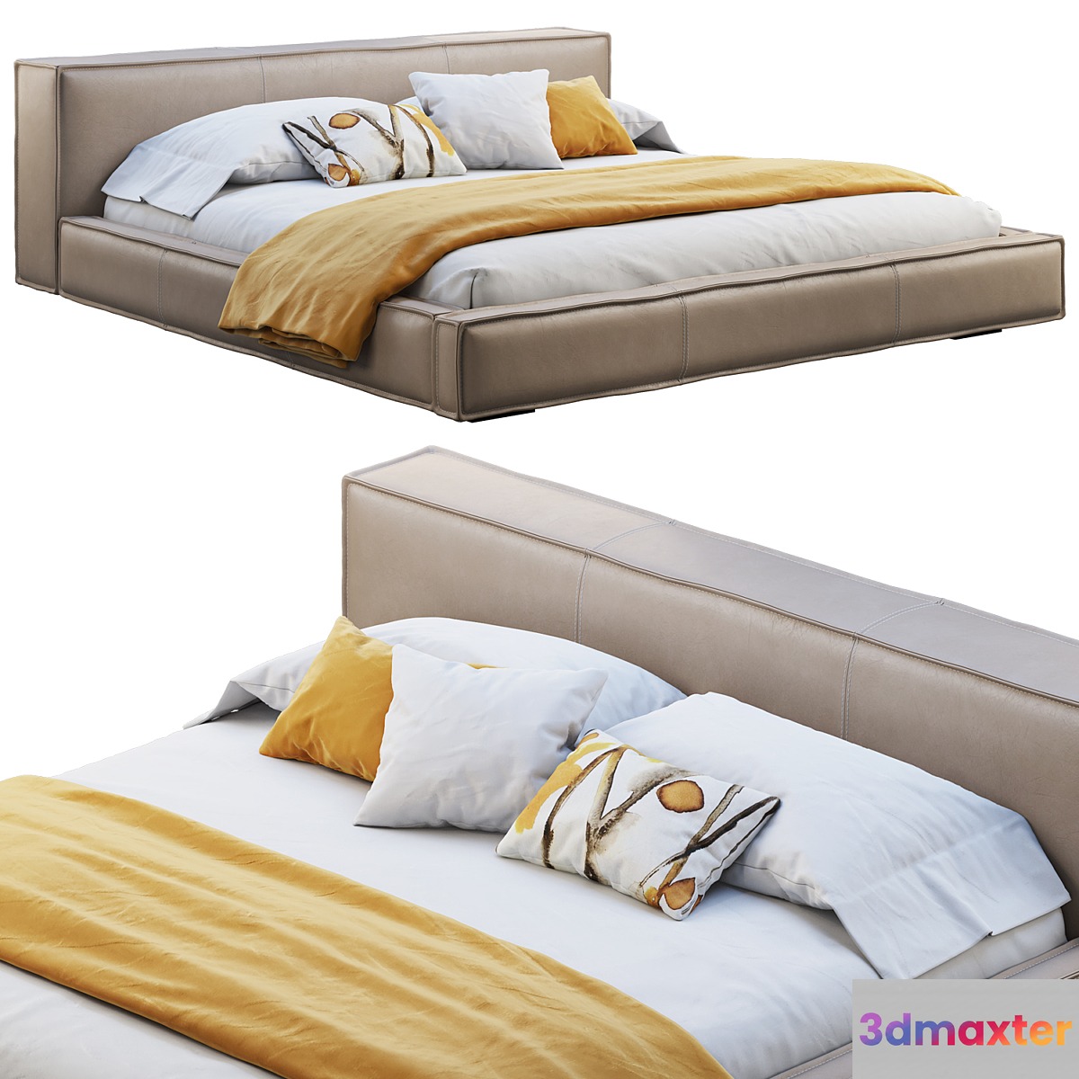 Queen Loft Leather Bed 3D Max