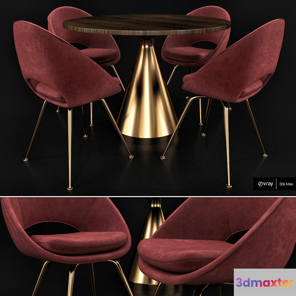 Silhouette Pedestal Round Dining Table 3D Max