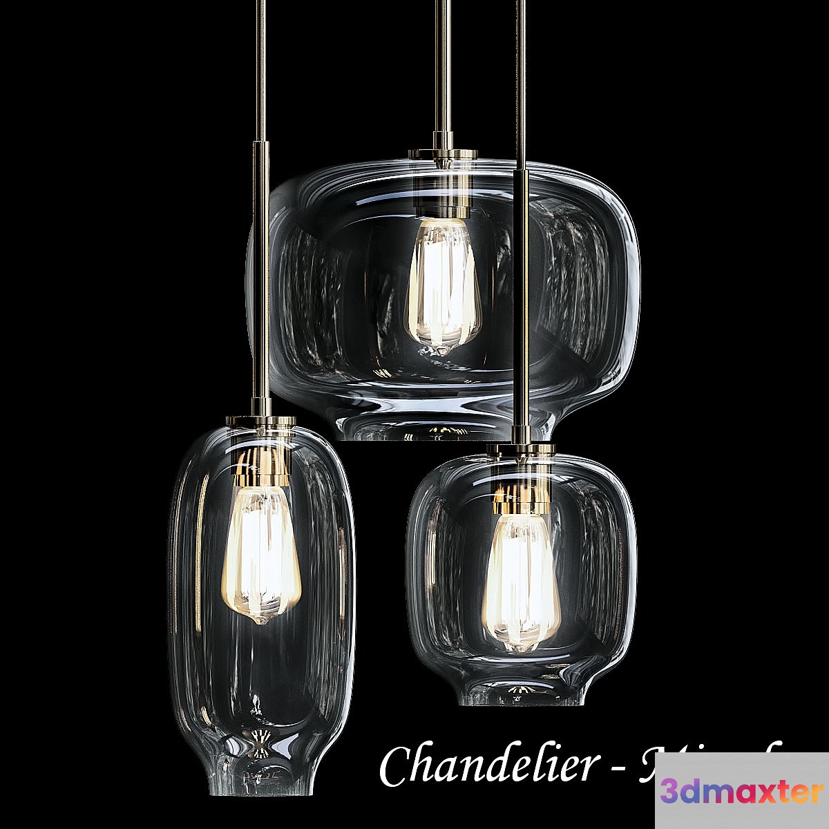 Sculptural Glass 3-Light Multi Chandelier