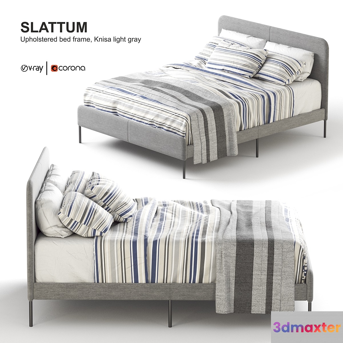 Ikea SLATTUM Upholstered bed frame Knisa light gray. 3D Max
