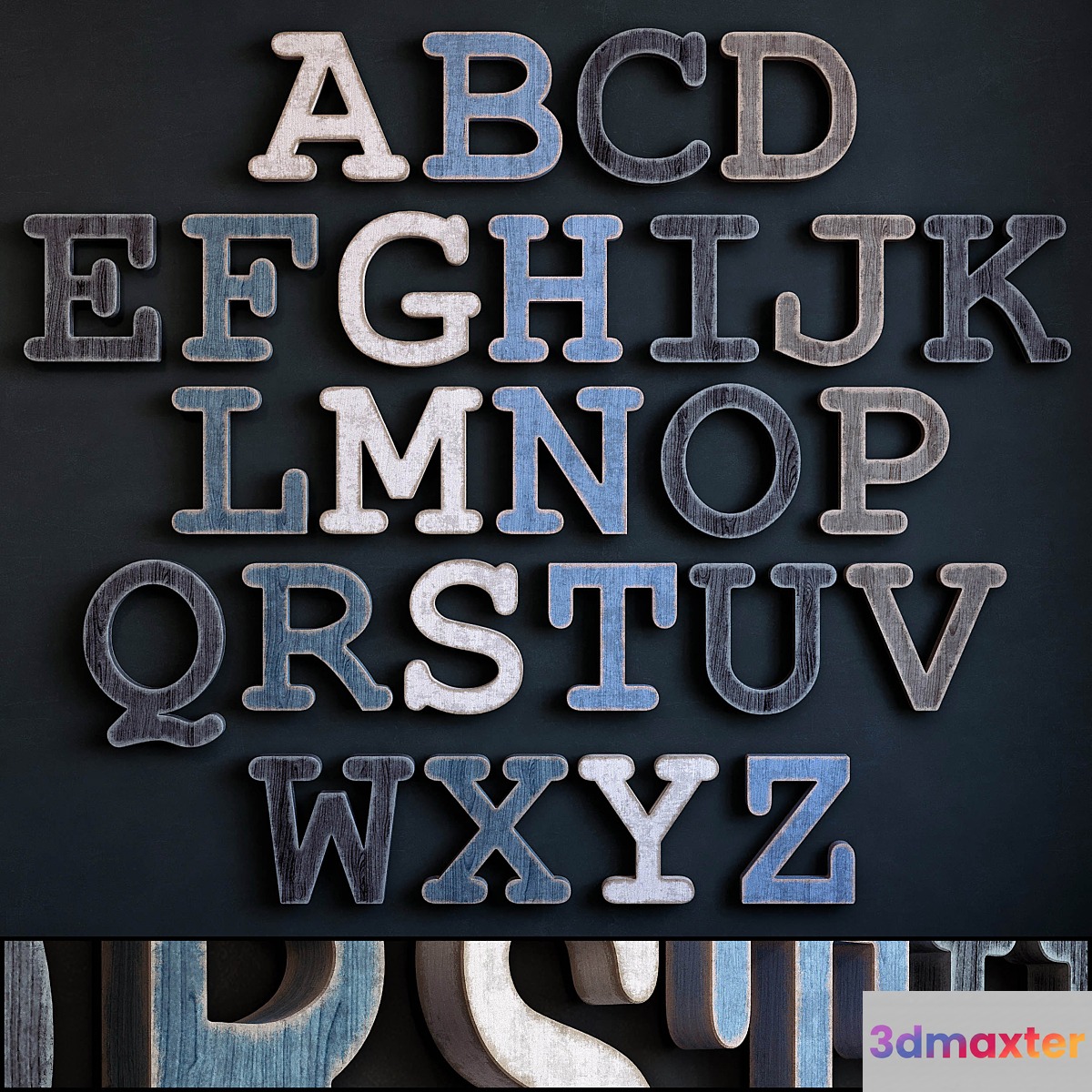 Wooden alphabet 3D Max