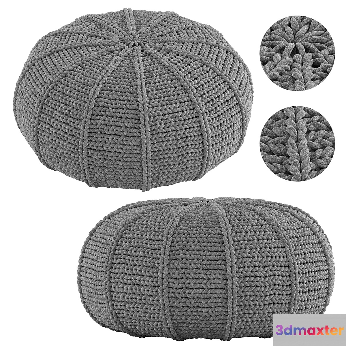 Knitted Pouf Zen Pebble 3D Max