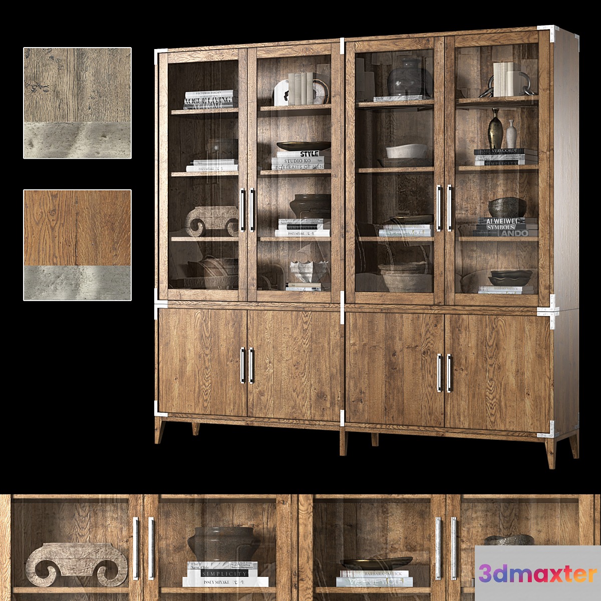 CAYDEN CAMPAIGN 4-DOOR GLASS SIDEBOARD & HUTCH 3D Max