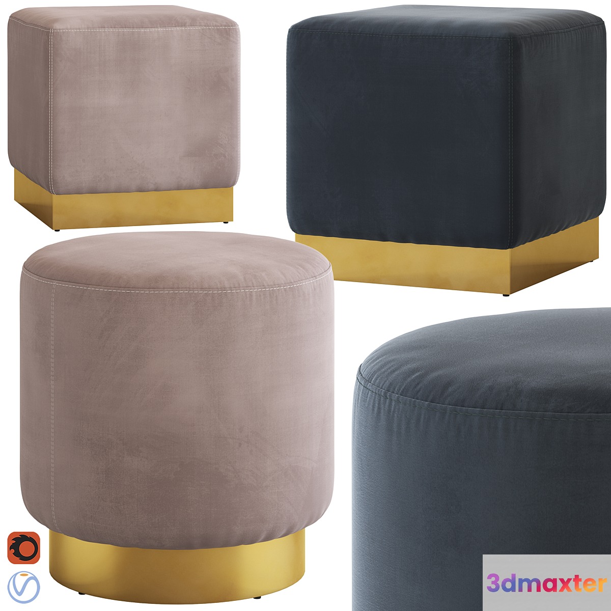 Coco Republic Baxter Ottoman 3D Max