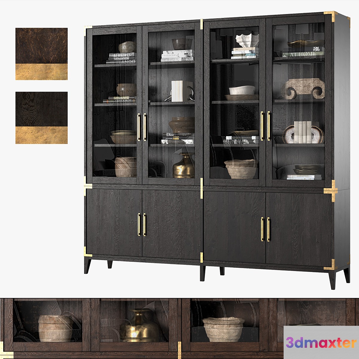 CAYDEN CAMPAIGN 4-DOOR GLASS SIDEBOARD & HUTCH (Dark)