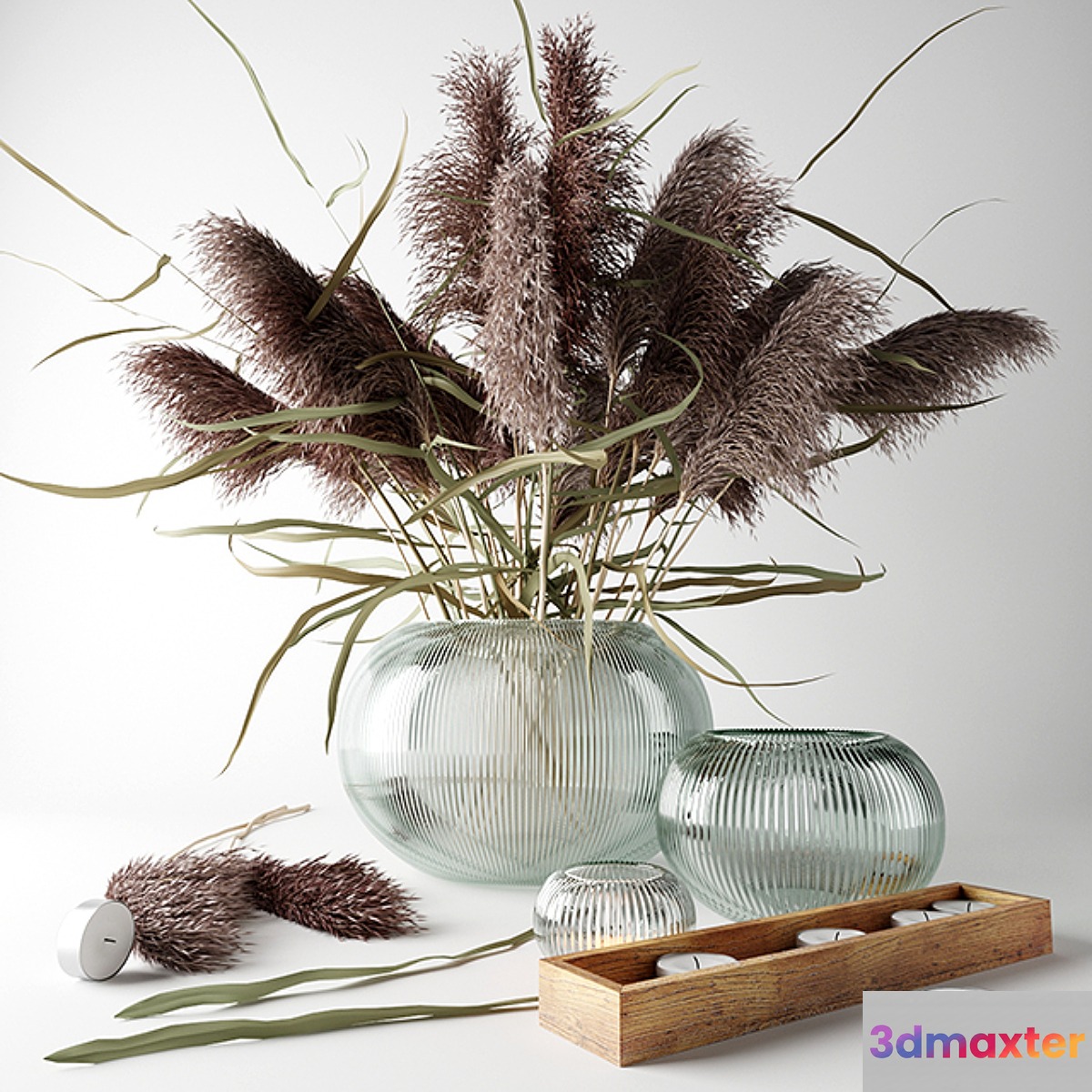 Bouquet of dry grass in a glass vase