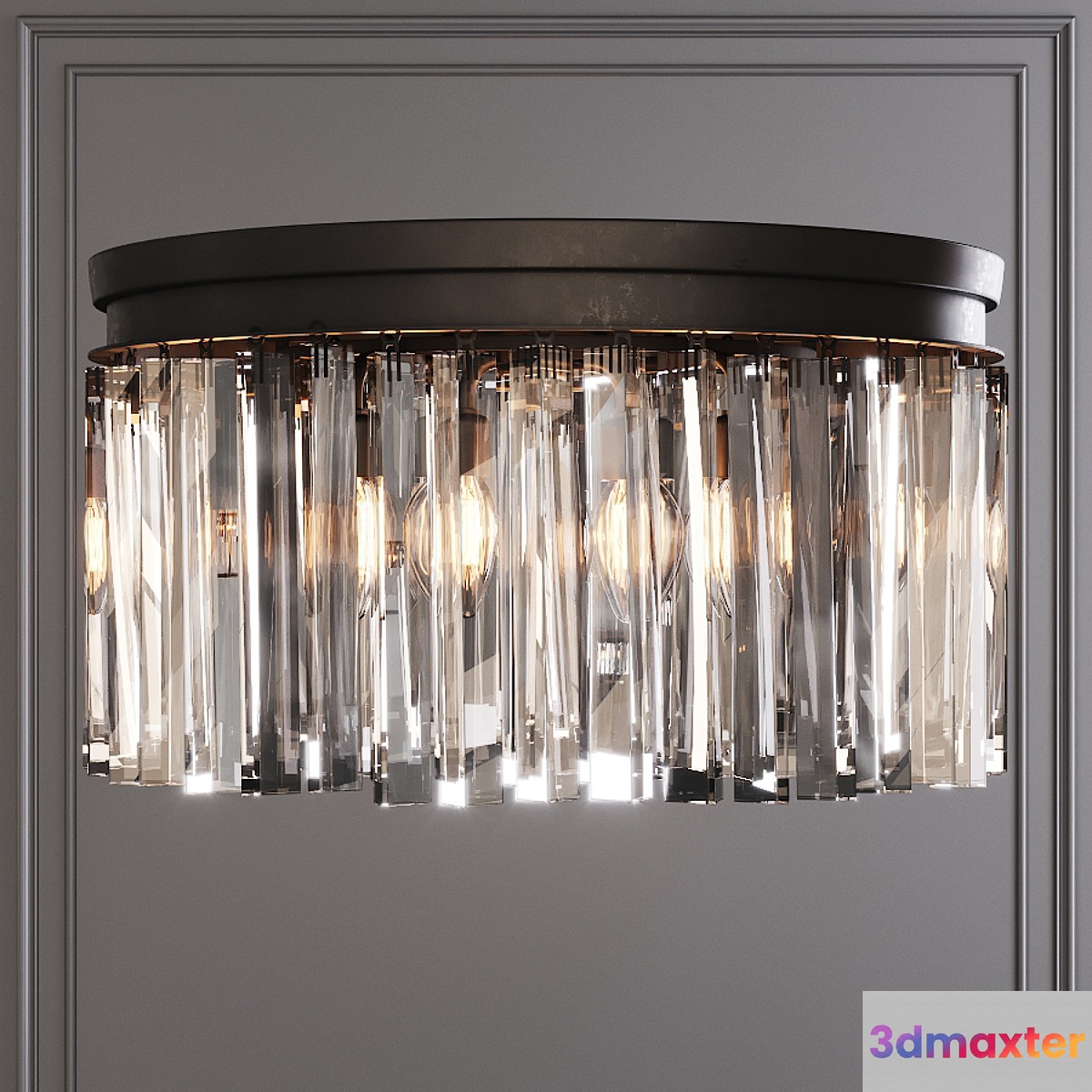 Restoration Hardware 1920S ODEON RHYS CLEAR GLASS PRISM ROUND FLUSHMOUNT 20 Black 3D Max