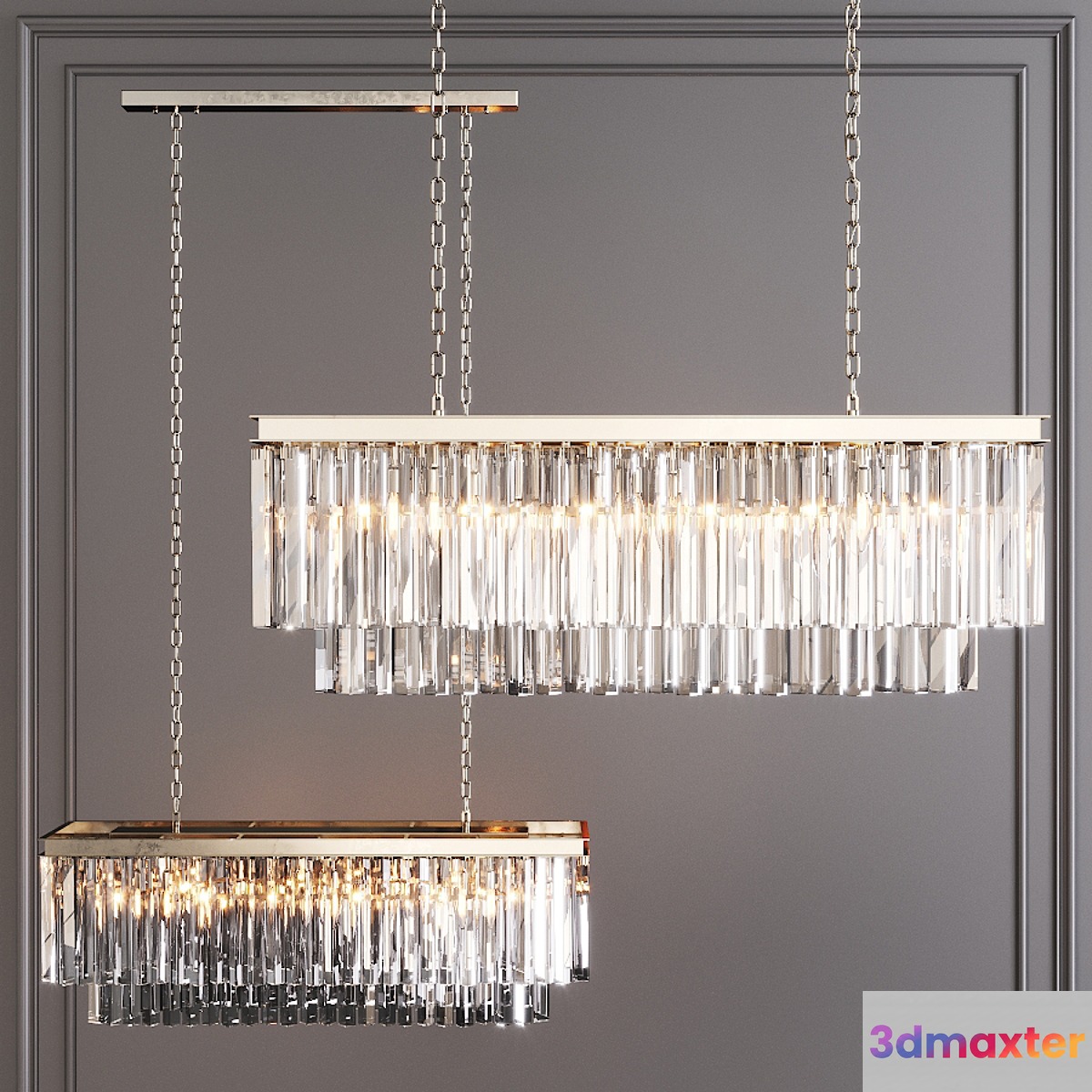 Restoration Hardware 1920S ODEON CLEAR GLASS FRINGE RECTANGULAR CHANDELIER 40 Nickel - No.2