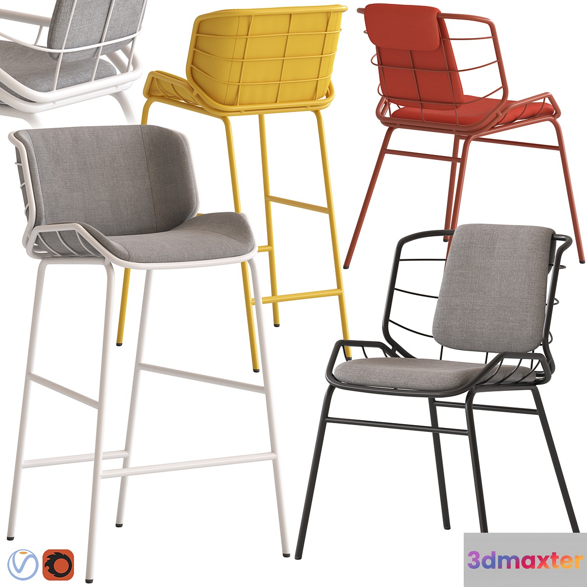 Traba Met Skin  Stool and Chair 3D Max