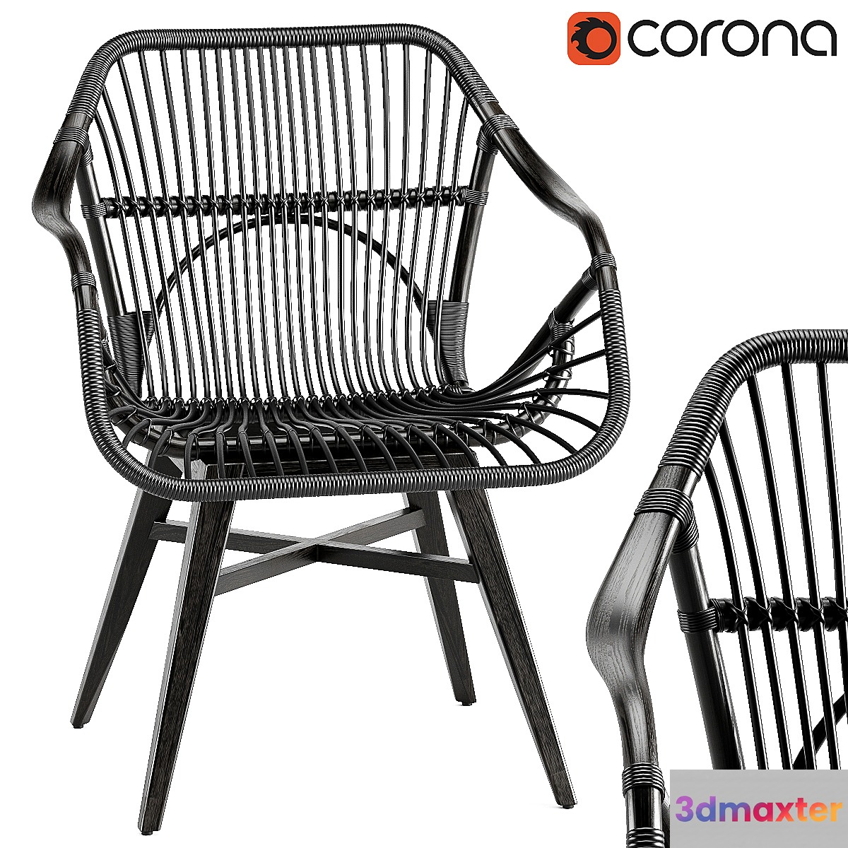 Black wood chair 3D Max
