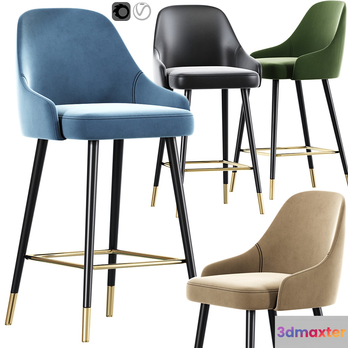 Glam Bar Stool Blue Velvet