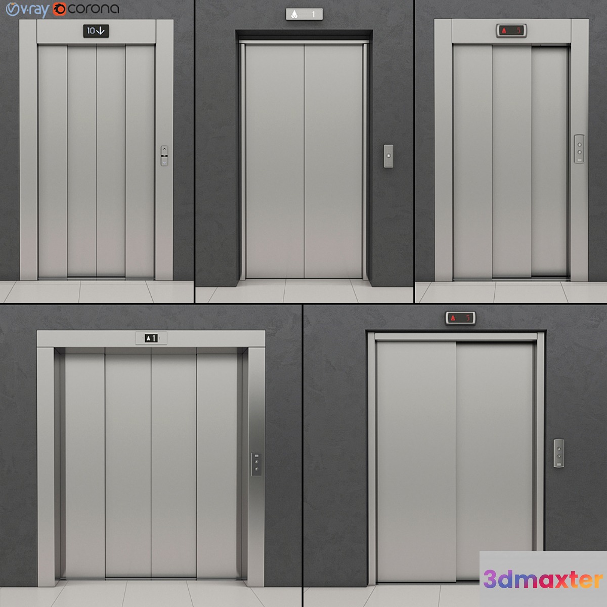 Set of doors for elevators Kone 3D Max