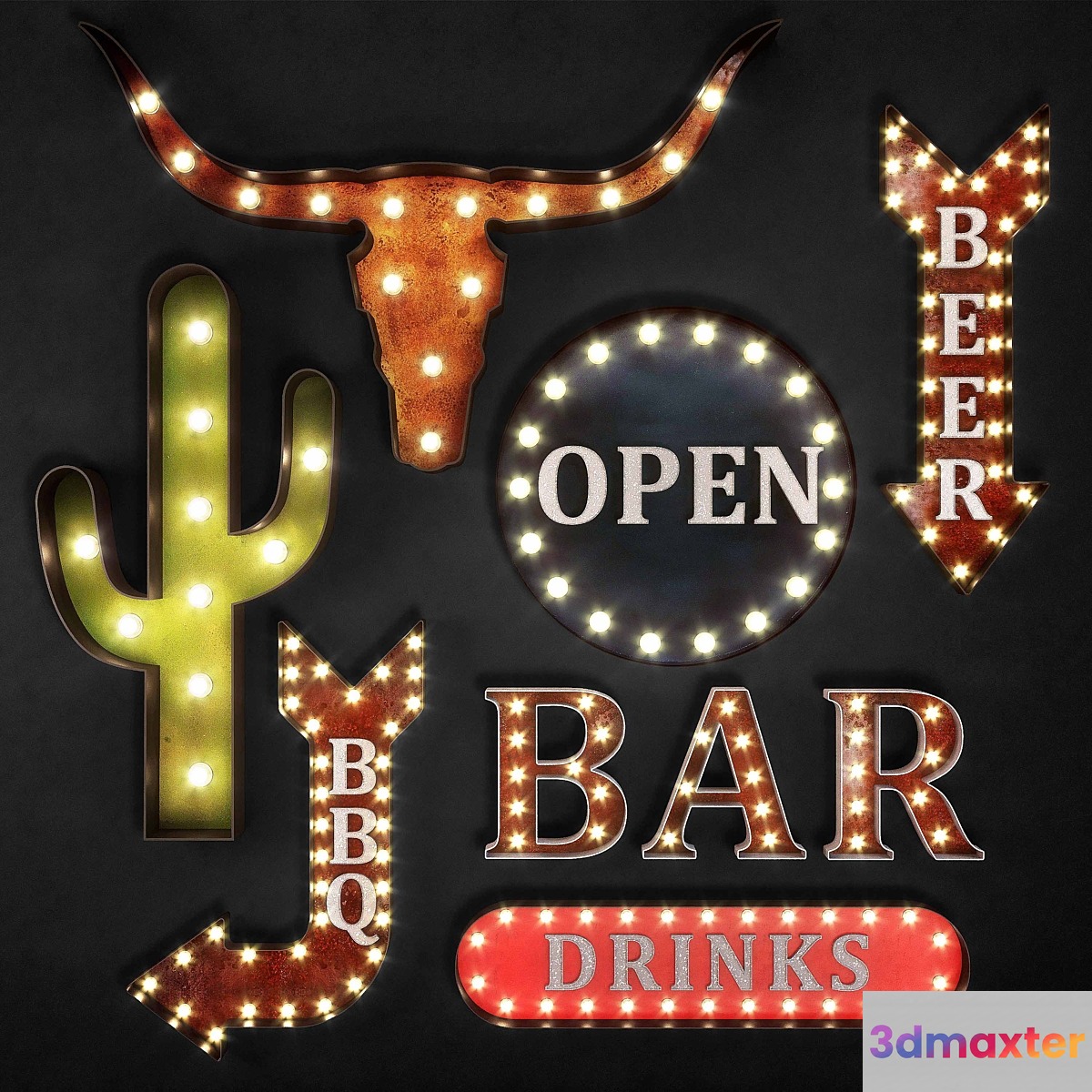 Lighted Metal sign. Set 17 3D Max