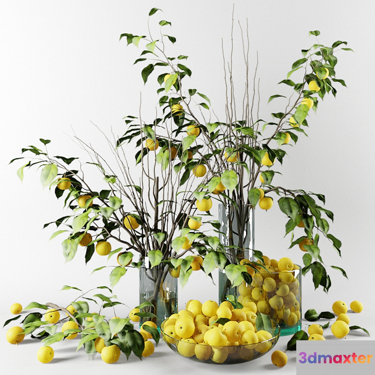 Bouquet of Chinese apple tree branches with yellow apples - No.2