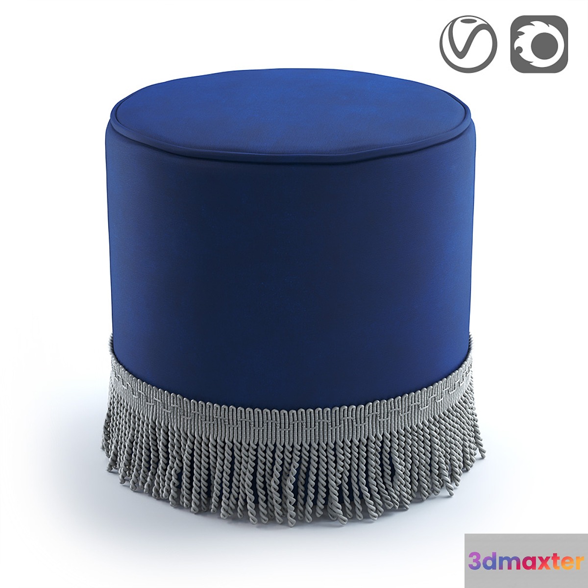 Velor pouf with fringe Ramona