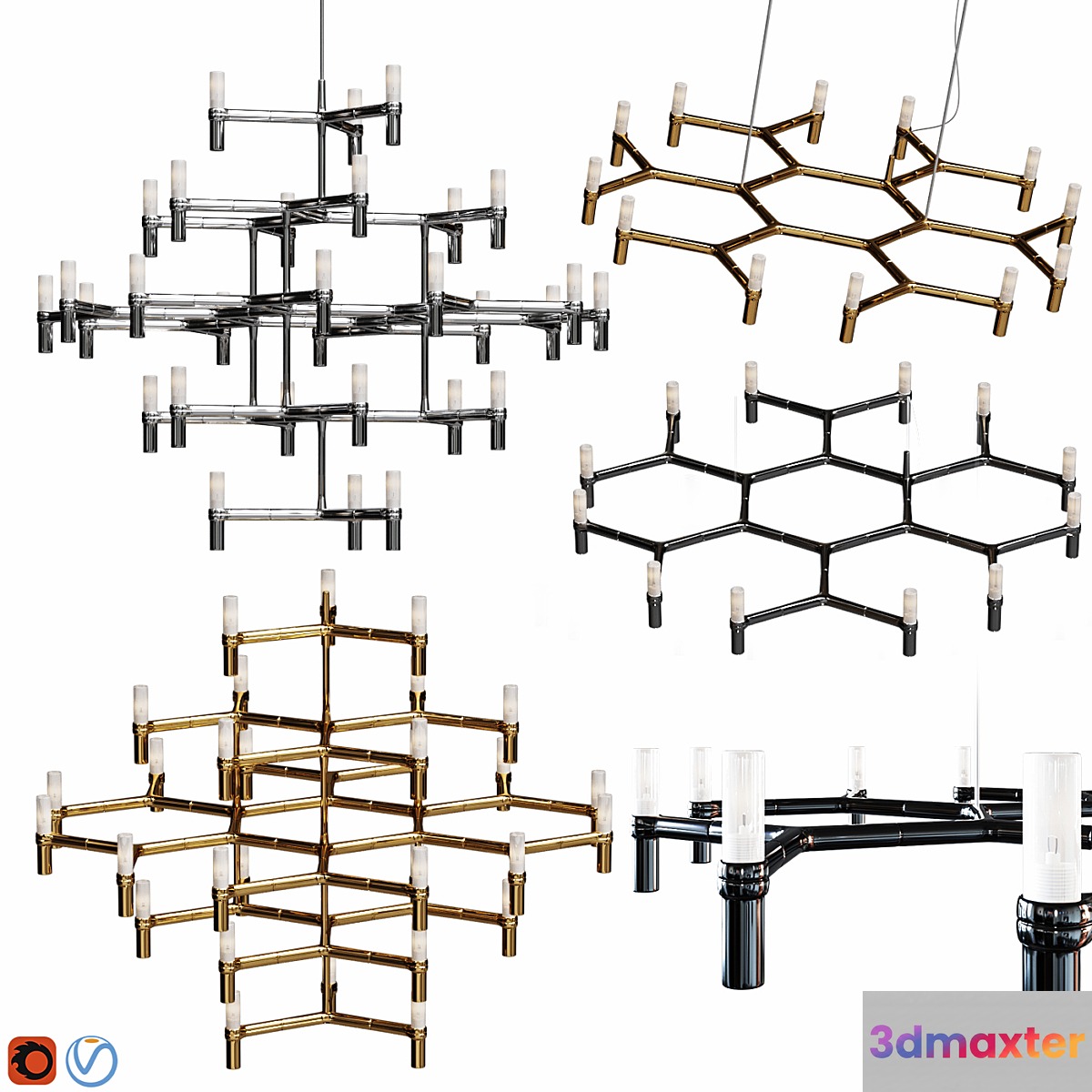 Equinox set chandeliers Gold Black Nickel