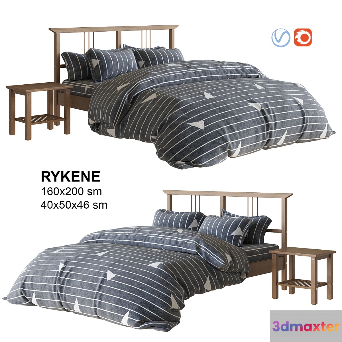 IKEA RYKENE bed with linen