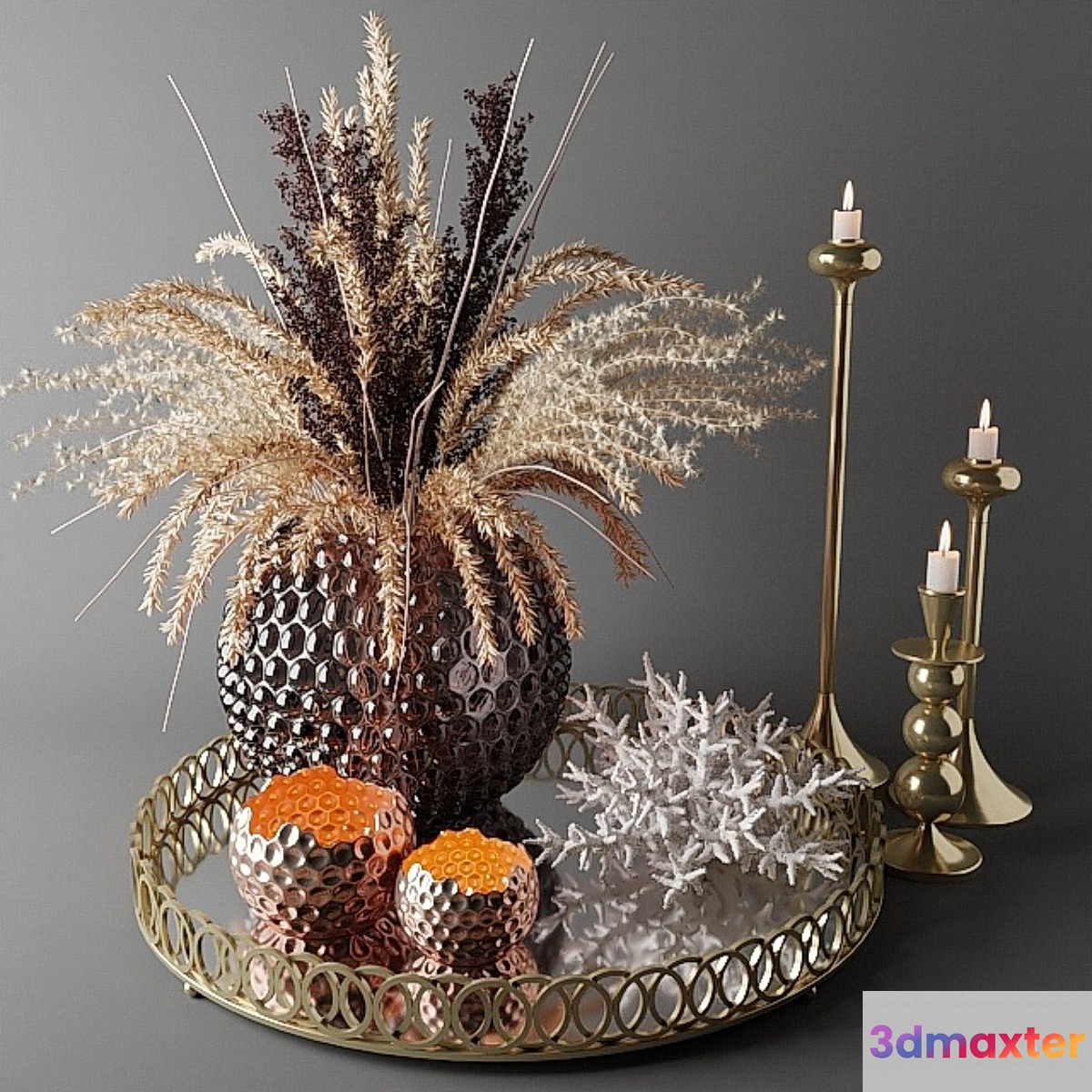 Bouquet of dried flowers in a glass vase on a tray - No.4