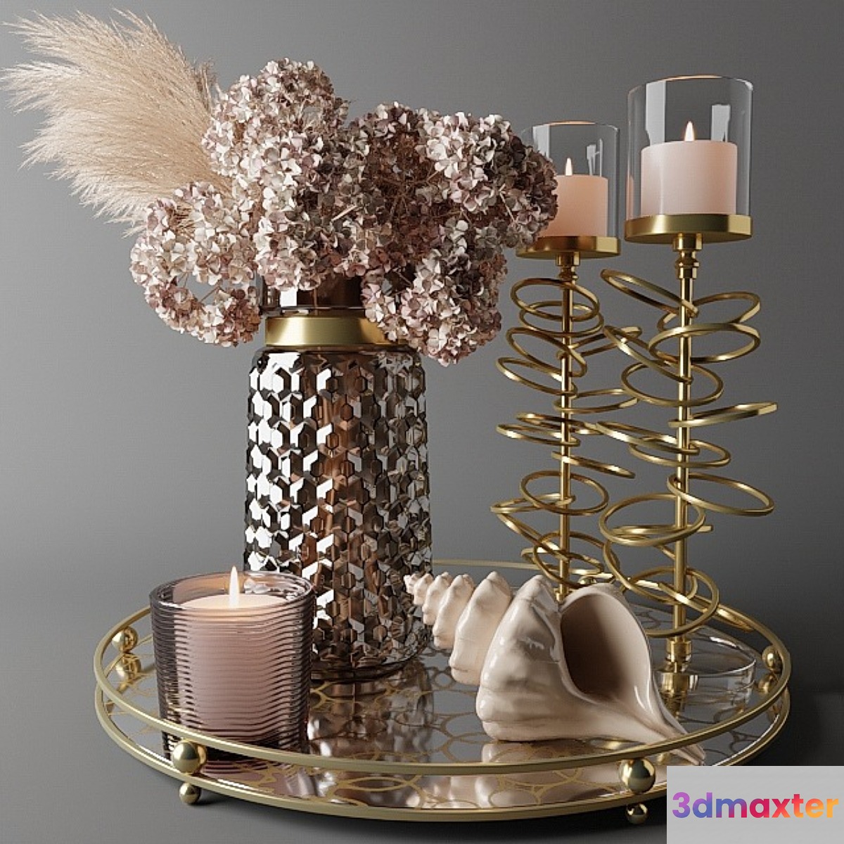 Bouquet of dry hydrangea and pampas grass with a sink - No.2