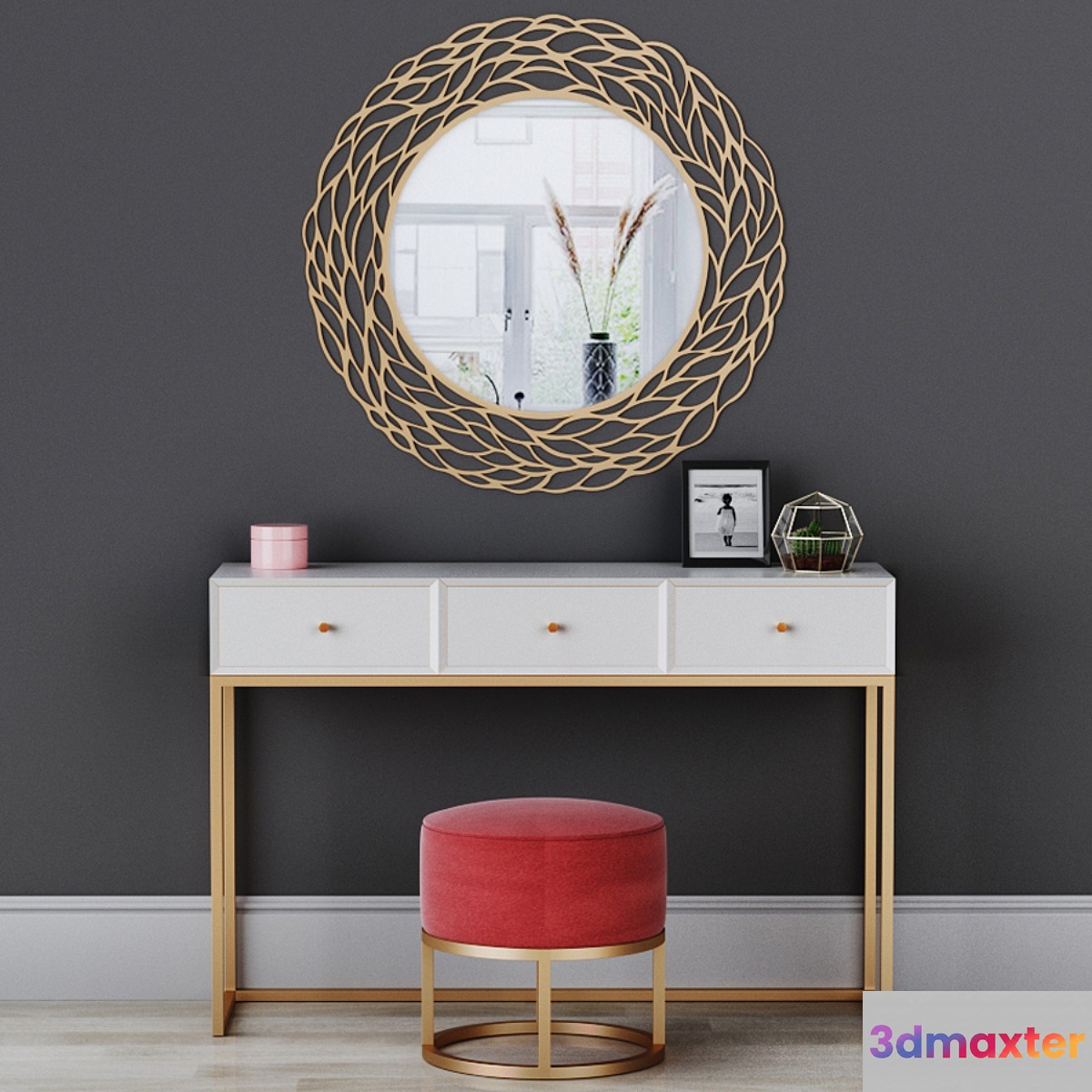 CAZARINA interiors | Dressing table with mirror and ottoman