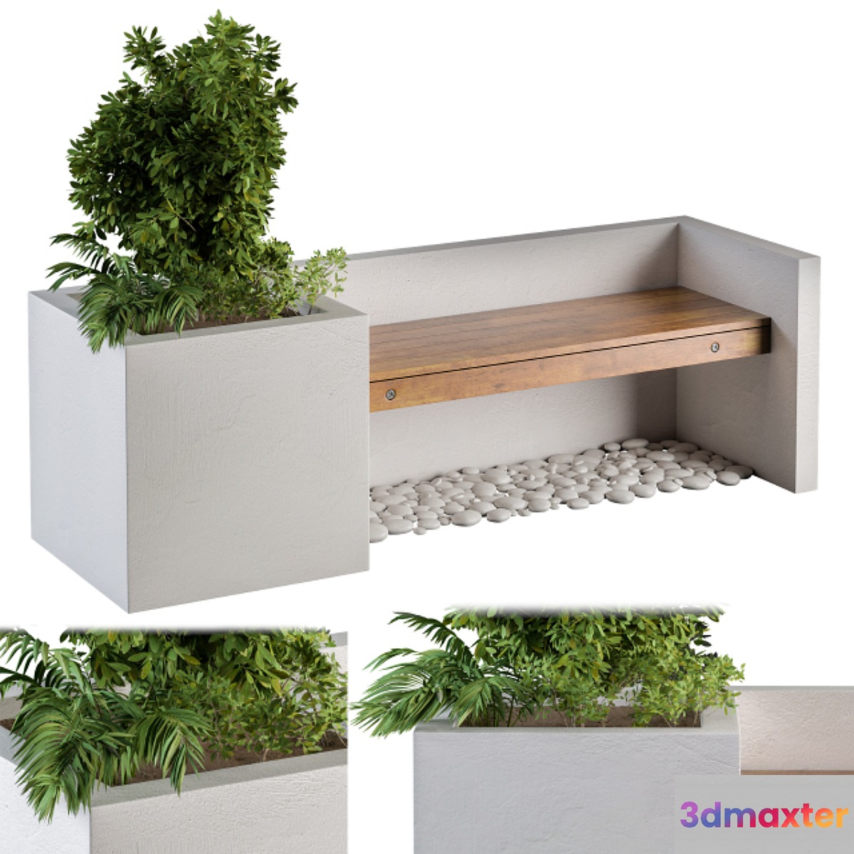 Outdoor Bench with FlowerBox 3D Max