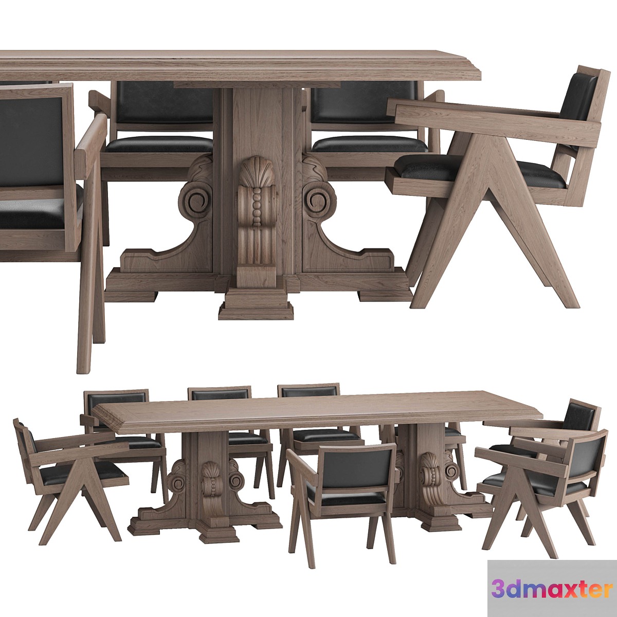 RH Corbel Carved Dining Table with Jakob Chair
