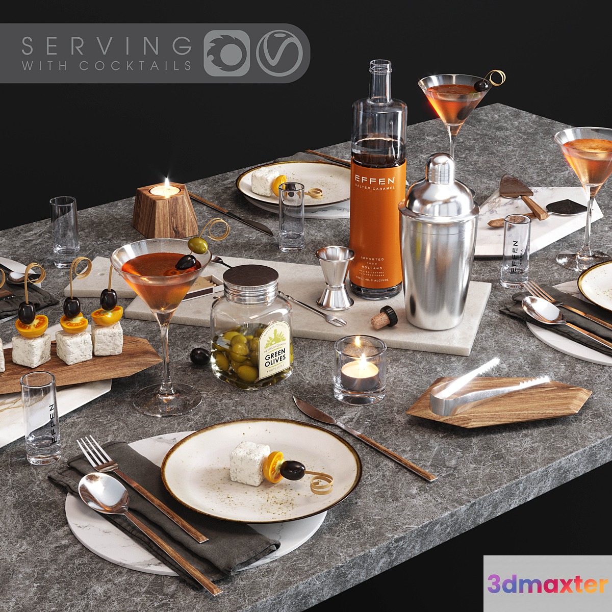 Serving with cocktails 3D Max