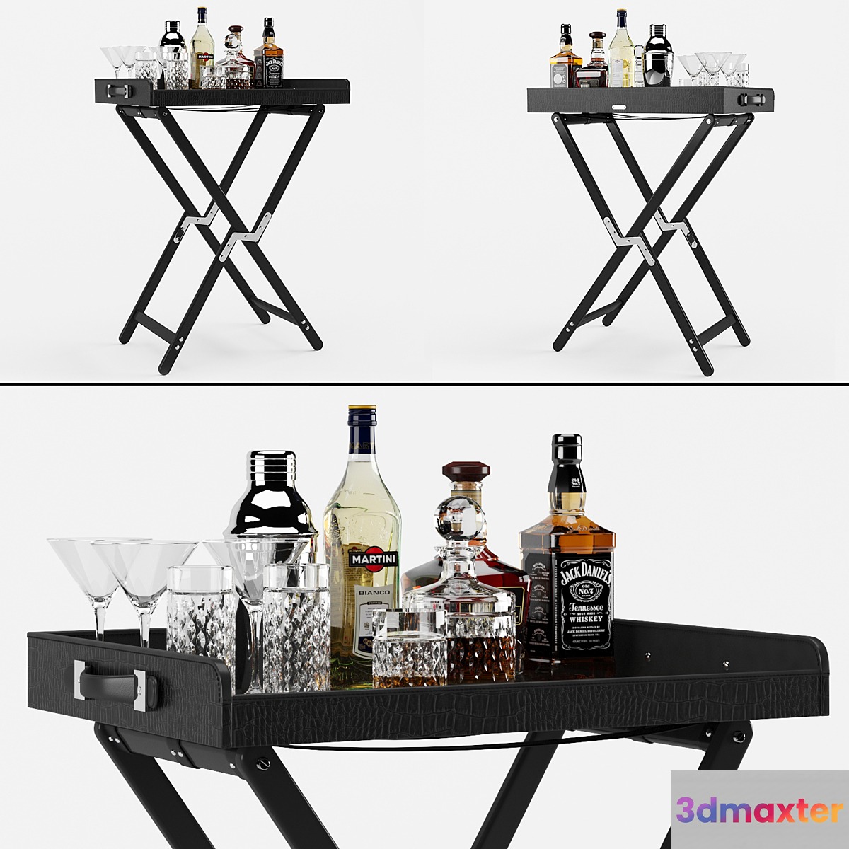 Bar table with alcohol Ralph Lauren Gavin tray and stand 3D Max